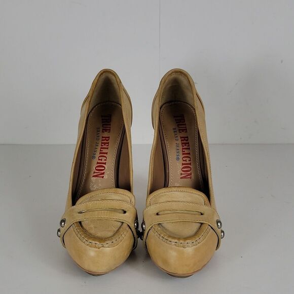 True Religion Hathaway Camel Leather Women's Pump Heels - Picture 8 of 15